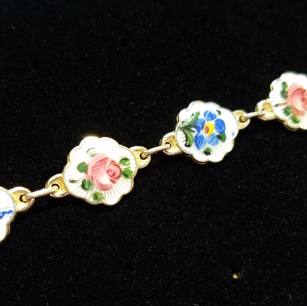 RARE vintage Norway sterling enamel bracelet, 6.5" - Picture 4 of 8